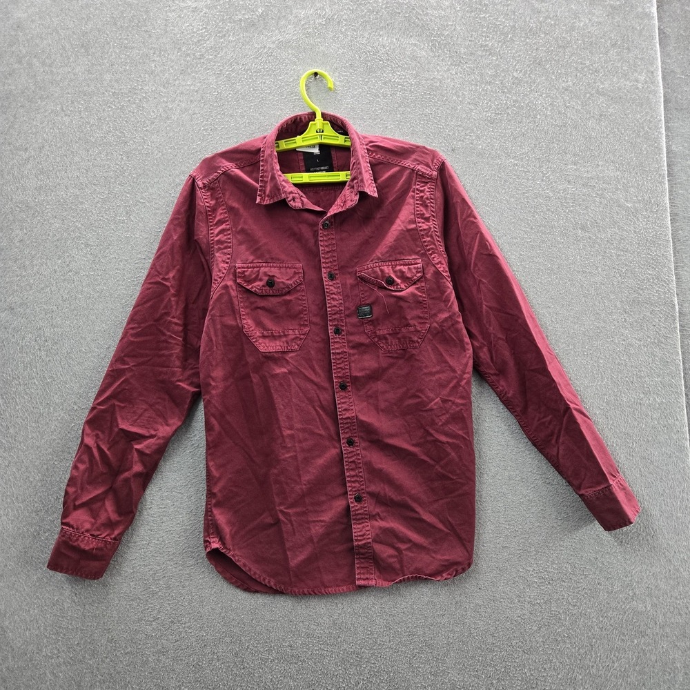G-Star RAW Men Button Up Shirt L Red Twill Straight Long Sleeve Work Casual